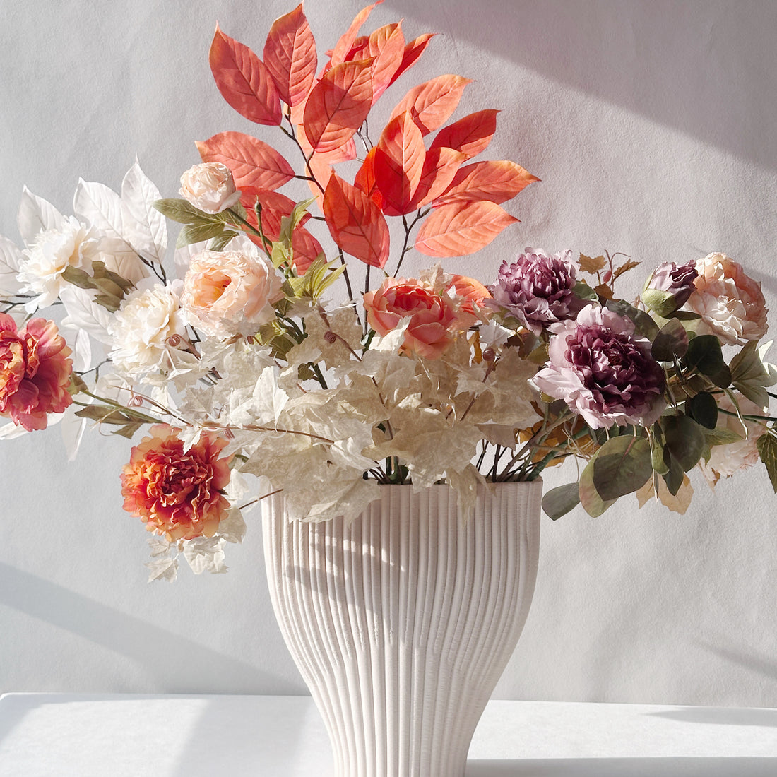 “10-Stem Peach & Champagne Autumn Set – Elegant Faux Florals for Seasonal Wedding & Home Decor”